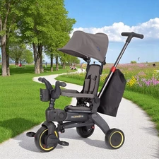 Детский трехколесный велосипед Tilly Combi T-392 Grey с ручкой, серый